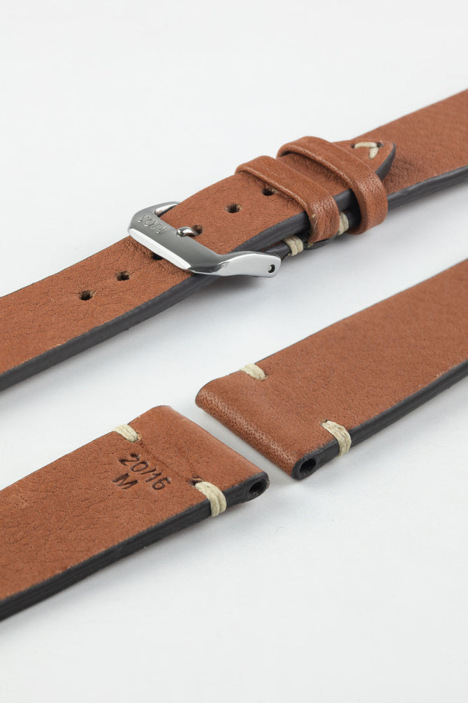 RIOS1931 INZELL Retro Organic Leather Watch Strap in COGNAC