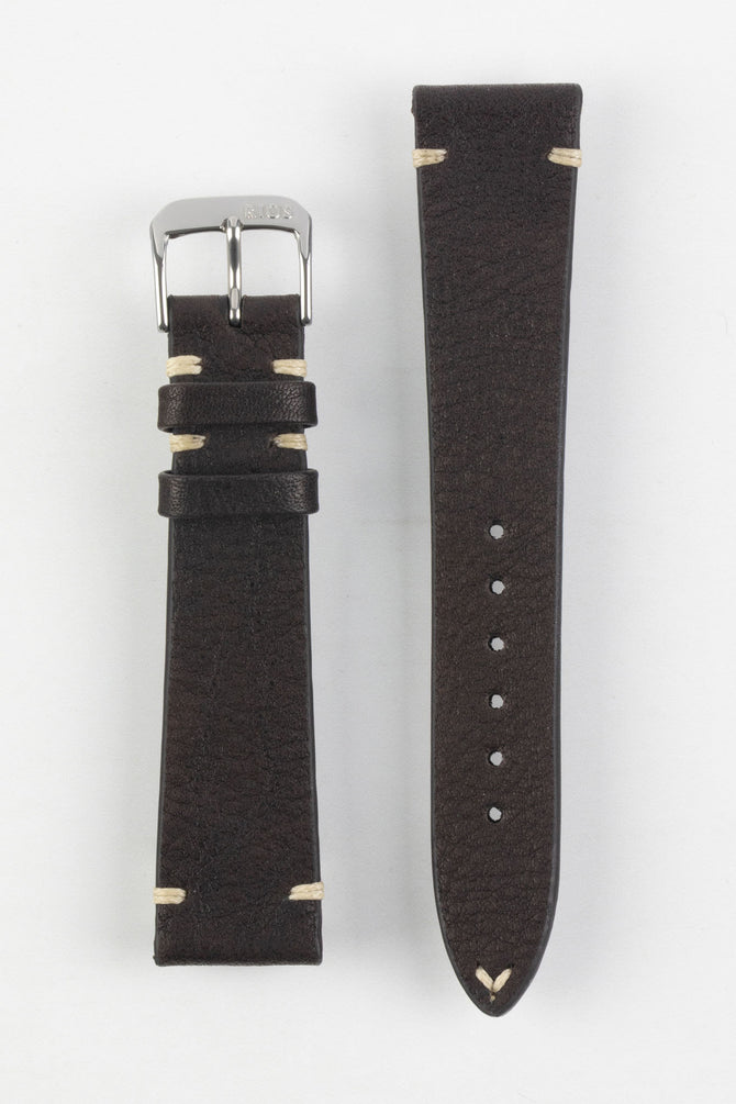 RIOS1931 INZELL Retro Organic Leather Watch Strap in MOCHA