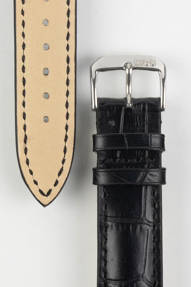 RIOS1931 LOUISIANA Alligator-Embossed Leather Watch Strap in BLACK