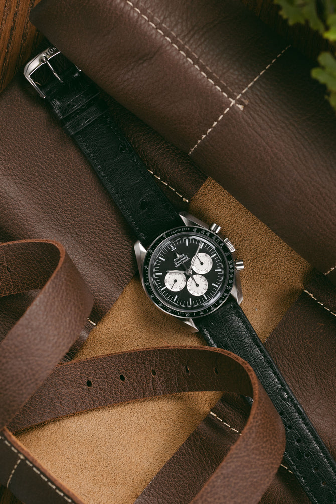 RIOS1931 MAISON Genuine Ostrich Leather Watch Strap in BLACK
