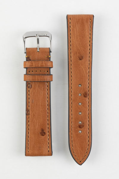 RIOS1931 MAISON Genuine Ostrich Skin Leather Watch Strap in COGNAC