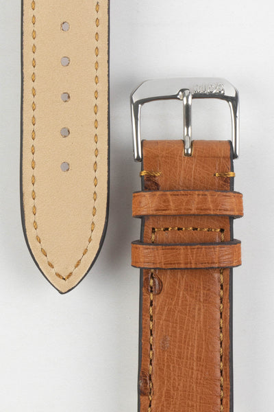 RIOS1931 MAISON Genuine Ostrich Skin Leather Watch Strap in COGNAC