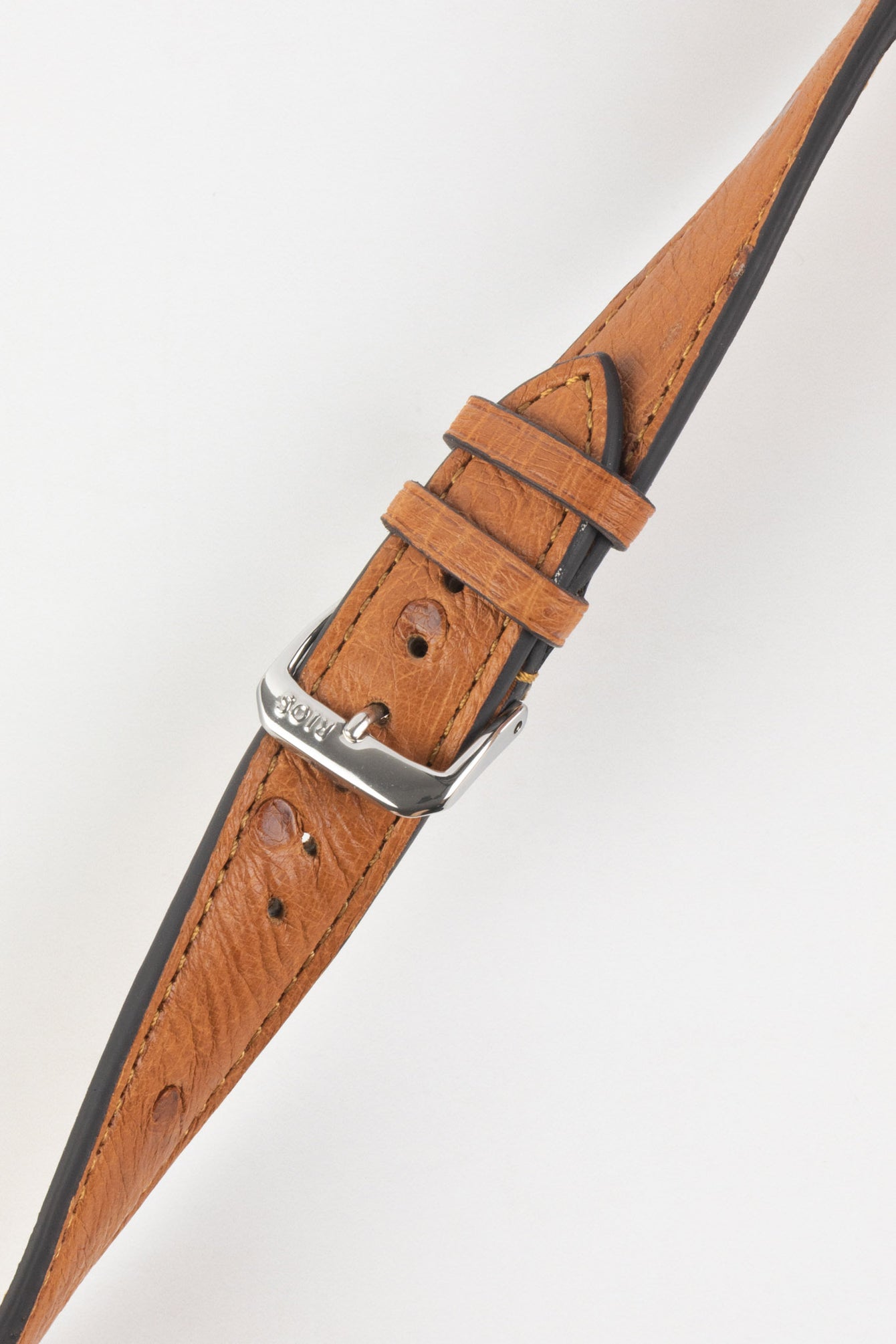 RIOS1931 MAISON Genuine Ostrich Skin Leather Watch Strap in COGNAC