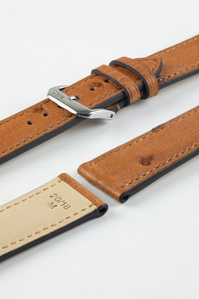 RIOS1931 MAISON Genuine Ostrich Skin Leather Watch Strap in COGNAC
