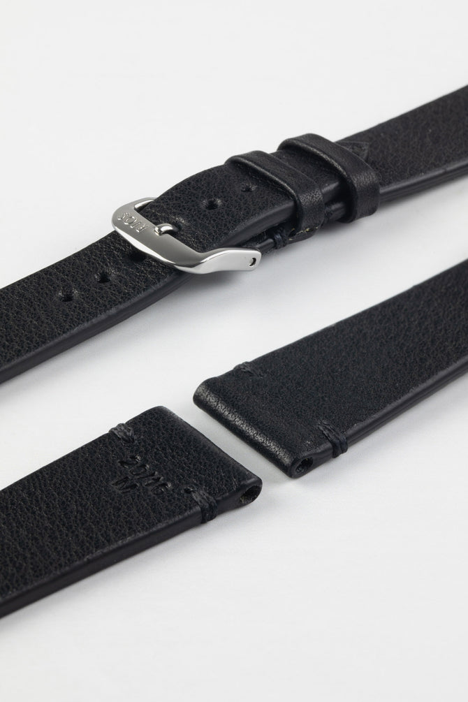 RIOS1931 MITTENWALD Retro Organic Leather Watch Strap in BLACK