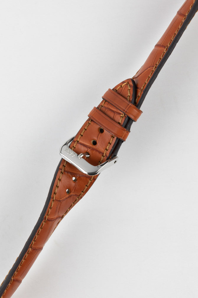 RIOS1931 MONARCH Genuine Alligator Round-Padding Watch Strap in COGNAC