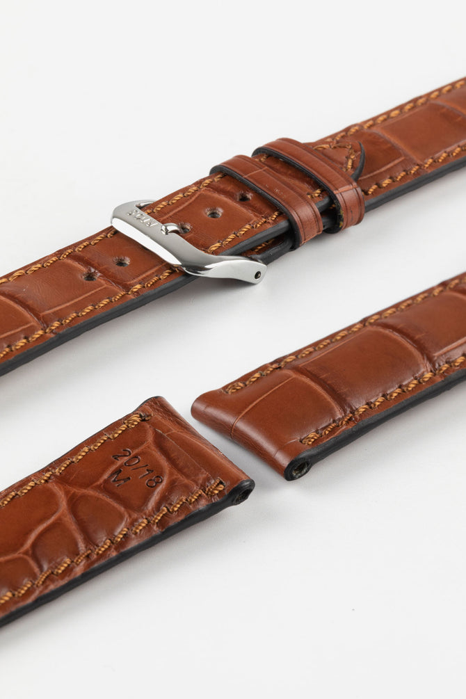 RIOS1931 MONARCH Genuine Alligator Round-Padding Watch Strap in MAHOGANY