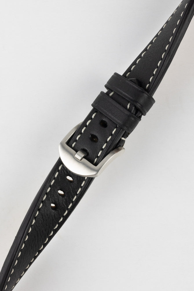 RIOS1931 OXFORD Flat-Padded Vintage Leather Watch Strap in BLACK