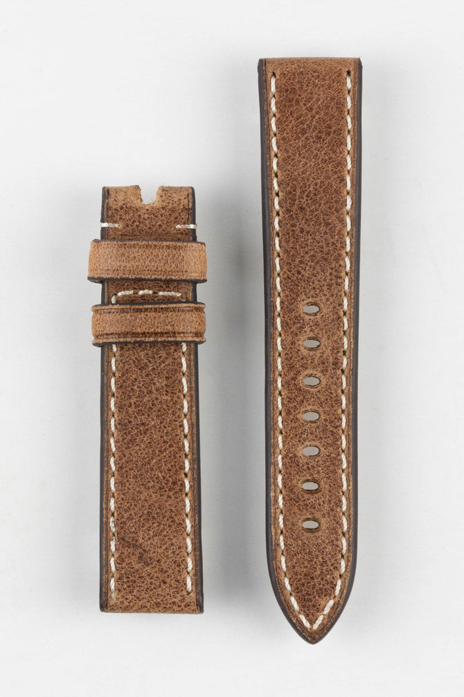 RIOS1931 OXFORD Flat-Padded Vintage Leather Watch Strap in MAHOGANY