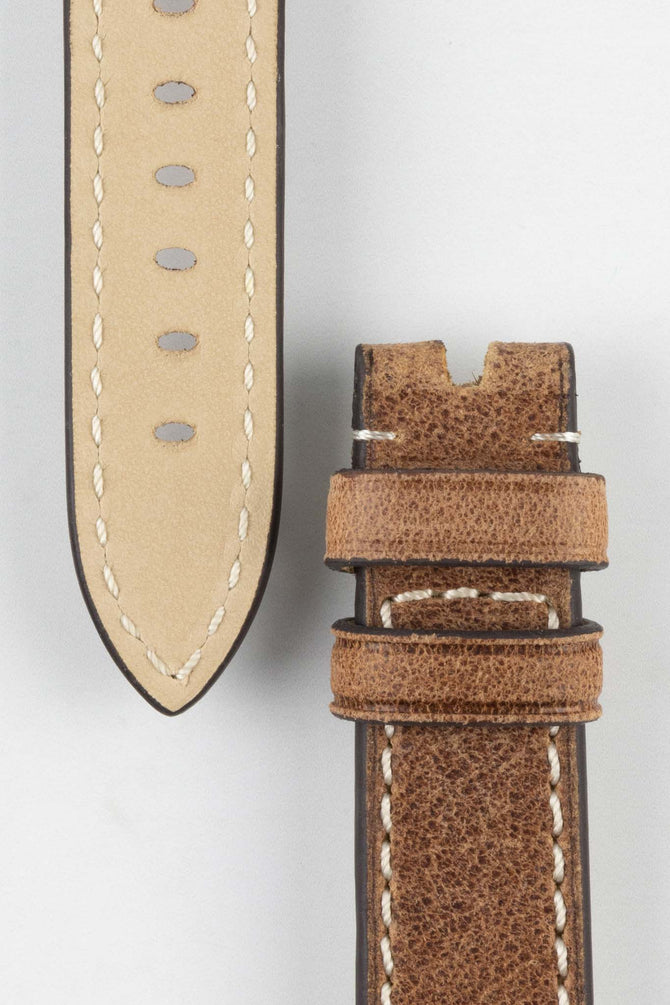 RIOS1931 OXFORD Flat-Padded Vintage Leather Watch Strap in MAHOGANY