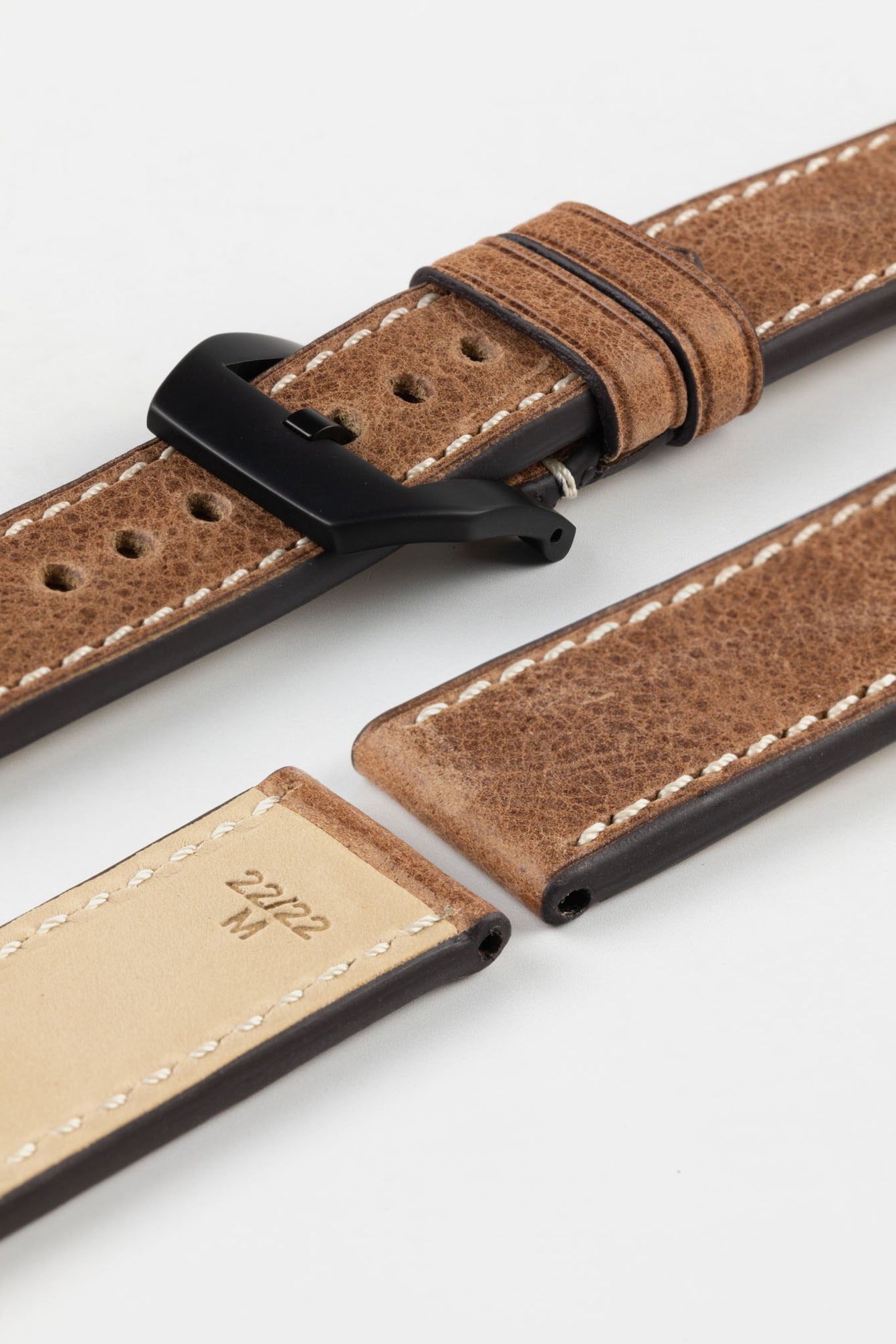 RIOS1931 OXFORD Flat-Padded Vintage Leather Watch Strap in MAHOGANY