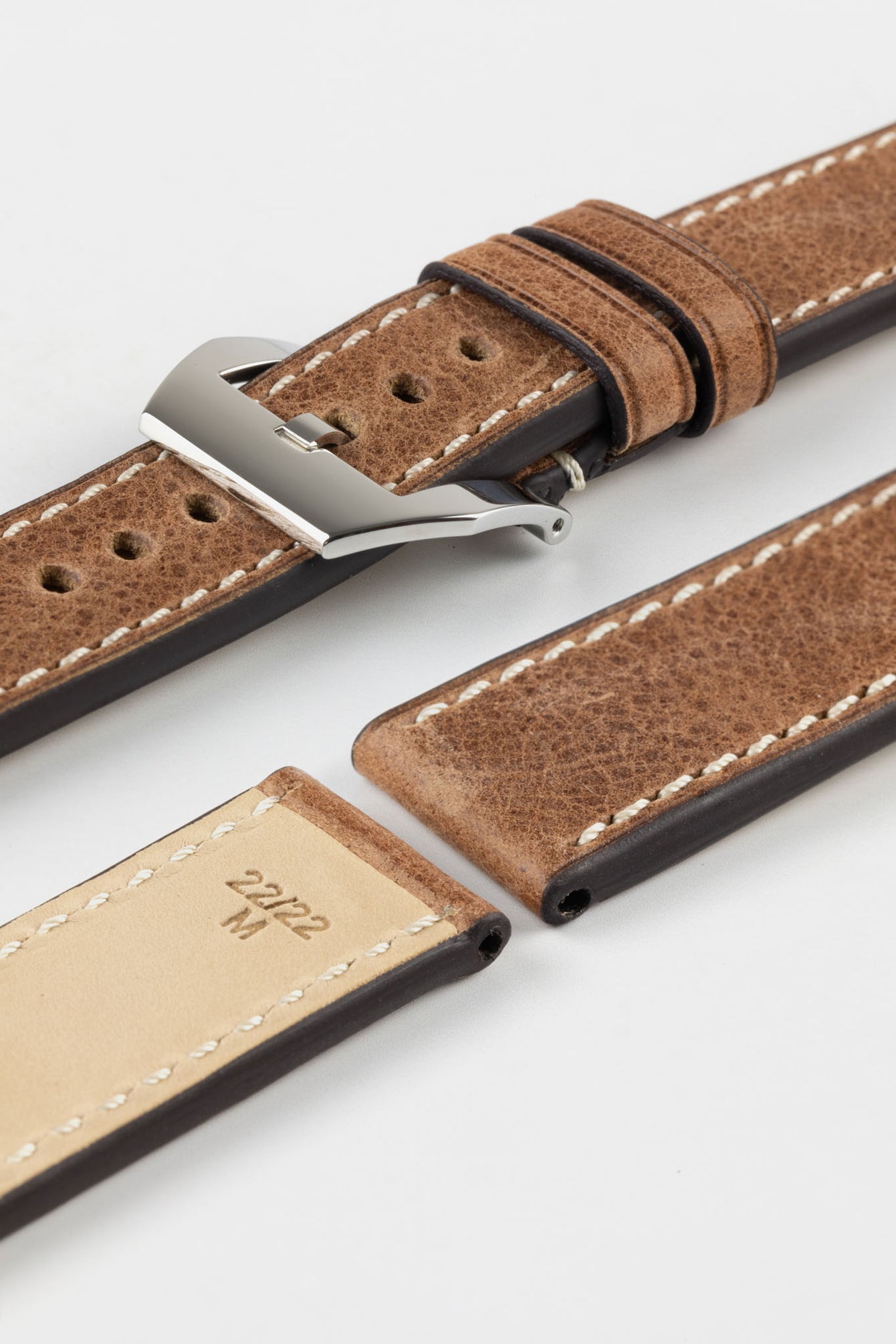RIOS1931 OXFORD Flat-Padded Vintage Leather Watch Strap in MAHOGANY