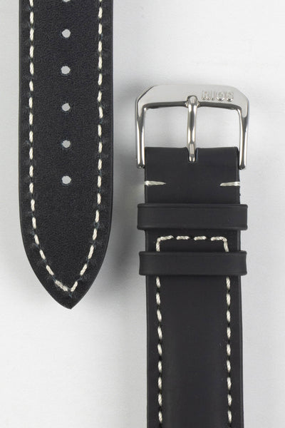 RIOS1931 POLO Water Resistant Cow Leather Watch Strap in BLACK