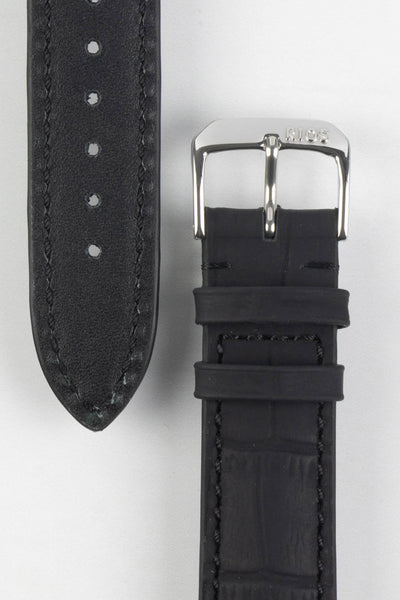 RIOS1931 POWER Water Resistant Alligator-Embossed Leather Watch Strap in BLACK