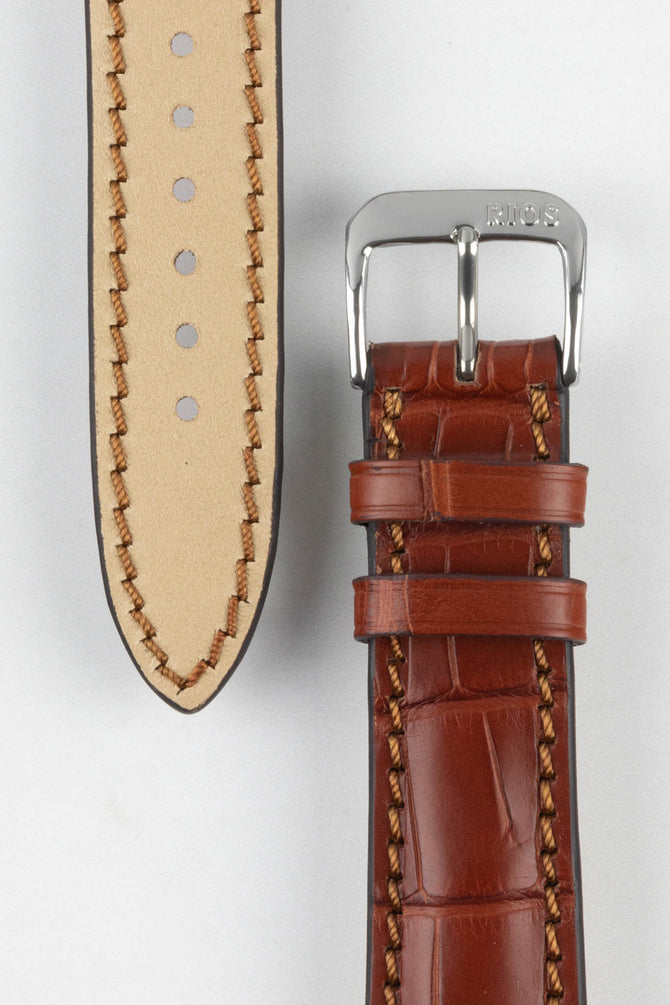 RIOS1931 PRESIDENT Genuine Alligator Round-Padding Watch Strap in MAHOGANY