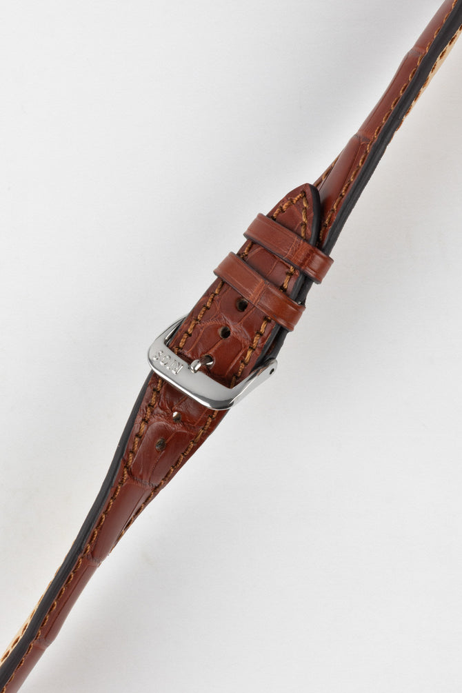 RIOS1931 PRESIDENT Genuine Alligator Round-Padding Watch Strap in MAHOGANY