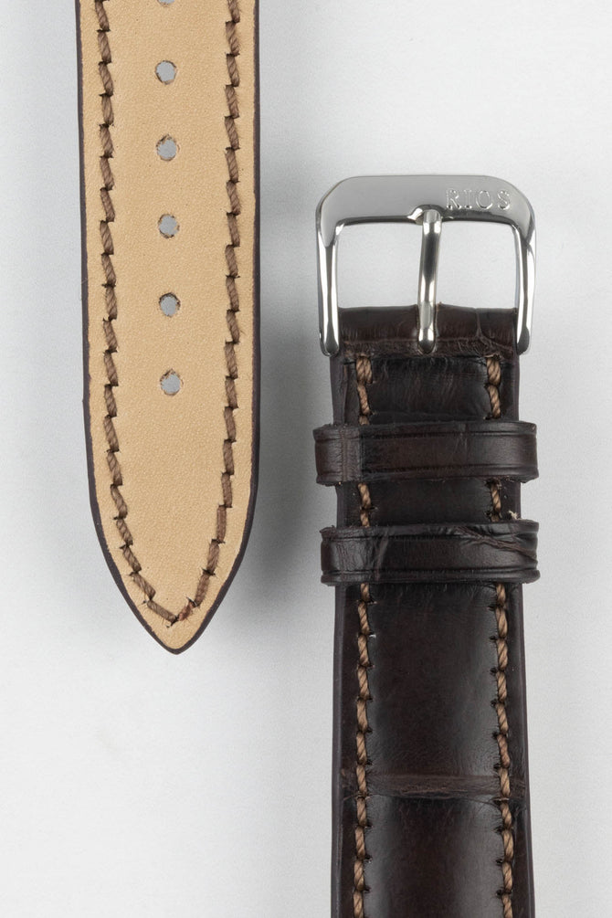 RIOS1931 PRESIDENT Genuine Alligator Round-Padding Watch Strap in MOCHA