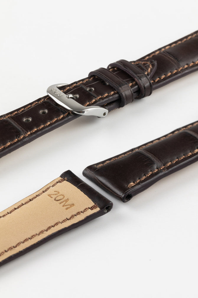 RIOS1931 PRESIDENT Genuine Alligator Round-Padding Watch Strap in MOCHA