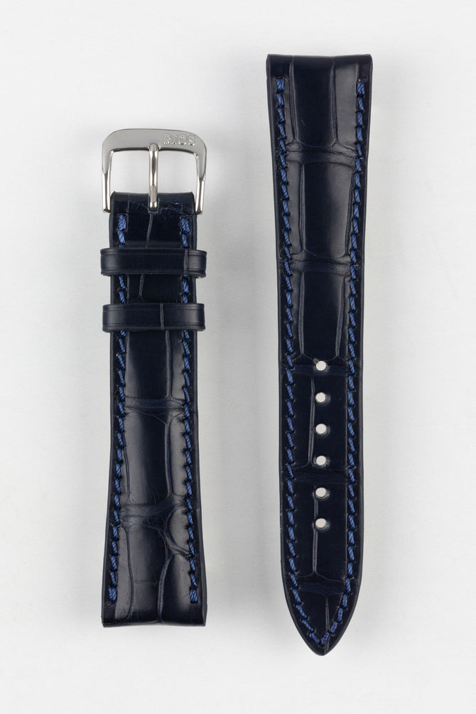 RIOS1931 PRESIDENT Genuine Alligator Round-Padding Watch Strap in OCEAN BLUE
