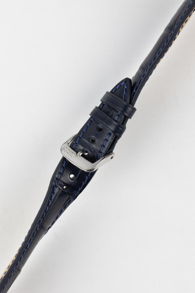 RIOS1931 PRESIDENT Genuine Alligator Round-Padding Watch Strap in OCEAN BLUE