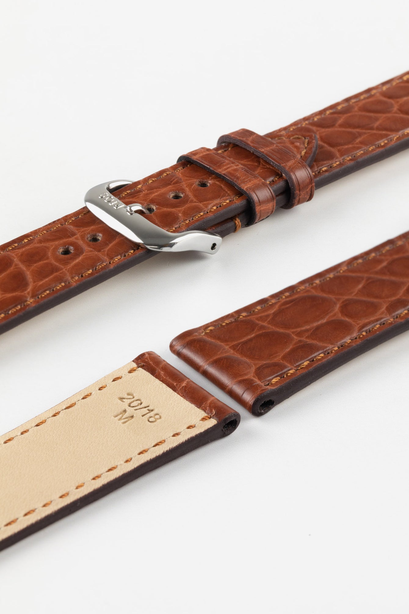 RIOS1931 PRESTIGE Genuine Alligator Flank Watch Strap in MAHOGANY
