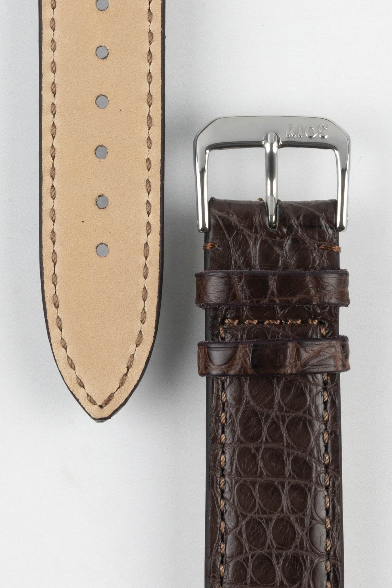 RIOS1931 PRESTIGE Genuine Alligator Flank Watch Strap in MOCHA