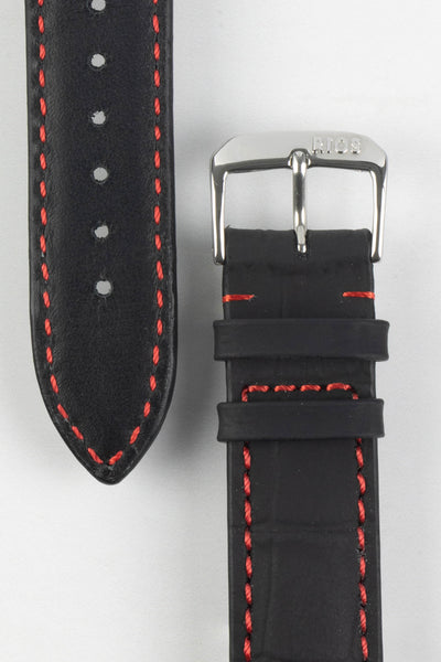 RIOS1931 SPEED Water Resistant Alligator-Embossed Leather Watch Strap in BLACK