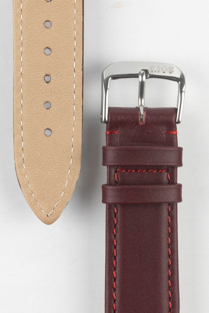 RIOS1931 TOSCANA Square-Padded Calfskin Leather Watch Strap in BURGUNDY