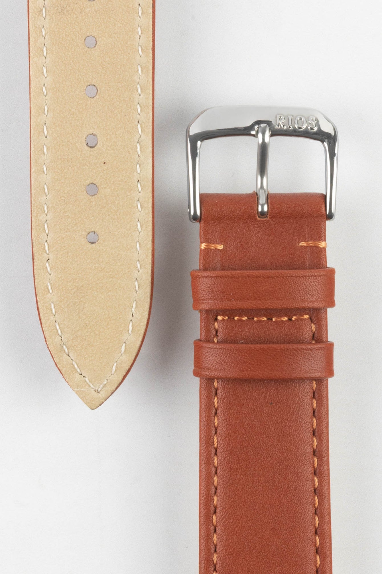 RIOS1931 TOSCANA Square-Padded Calfskin Leather Watch Strap in COGNAC