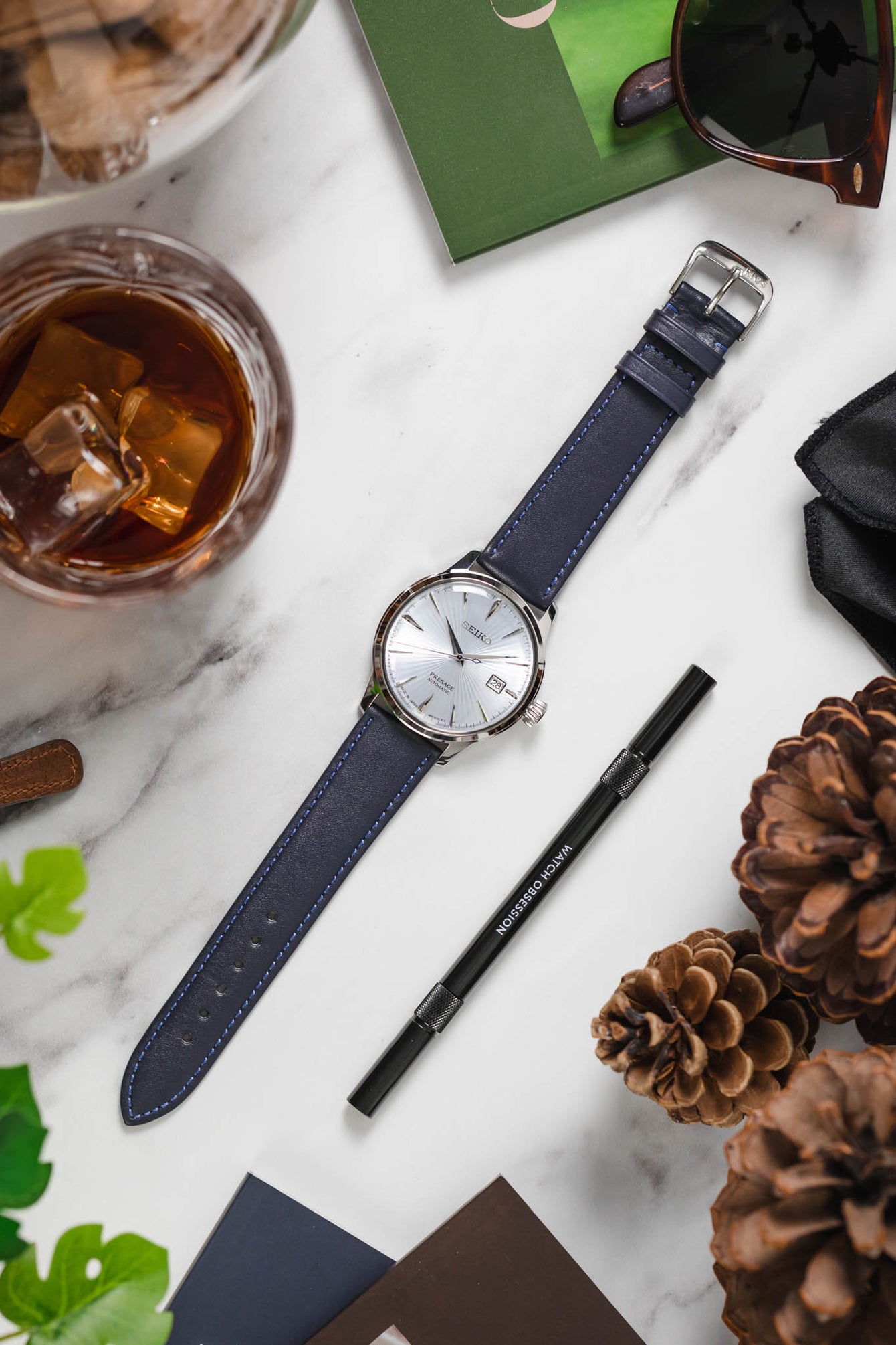 RIOS1931 TOSCANA Square-Padded Calfskin Leather Watch Strap in OCEAN BLUE