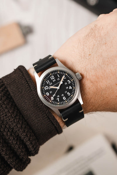 vintage black leather watch strap 