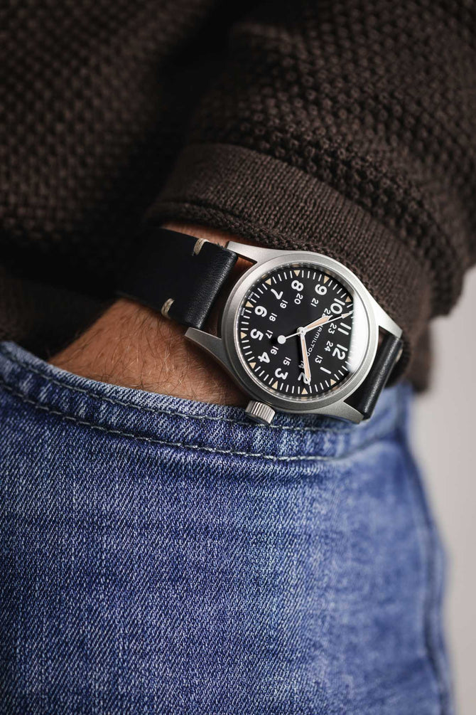 vintage black leather watch strap 