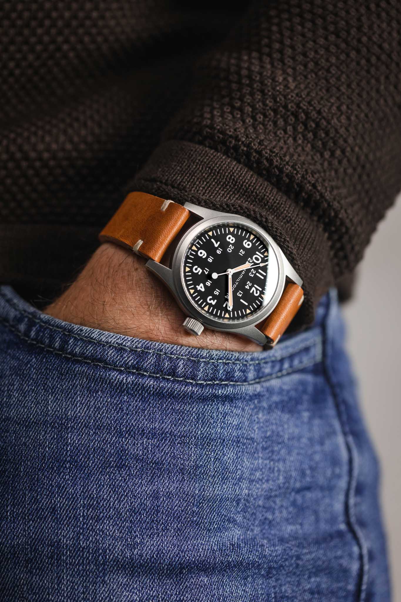 RIOS1931 CLASSIC Low-Profile Leather Watch Strap In BLACK - Foto 1