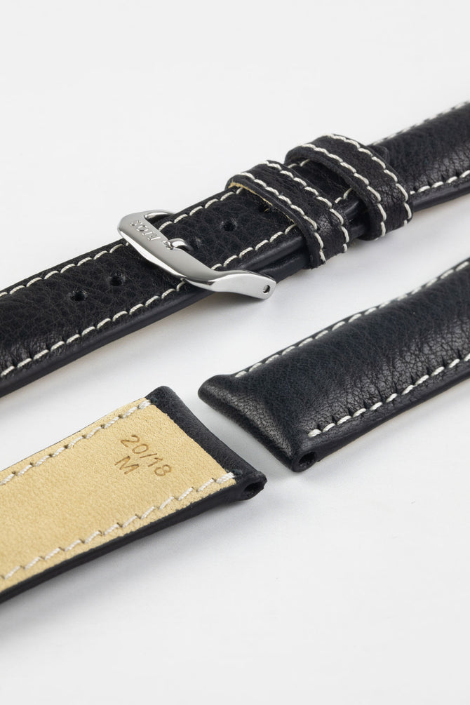 RIOS1931 WEILHEIM Organic Leather Watch Strap in BLACK