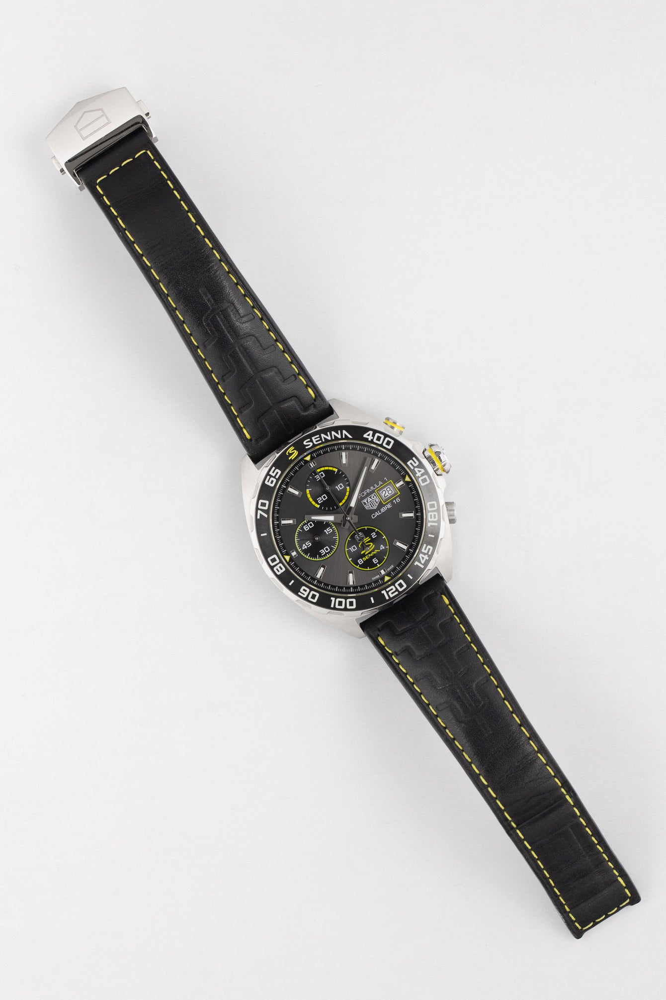 TAG HEUER CAZ201B.FC6487 Formula 1 × Senna 44mm Automatic Chronograph – Black Dial & Leather Strap