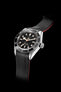 Tudor black bay black dial and bezel fitted with Crafter Blue TD01 Rubber Watch Strap in Black and red