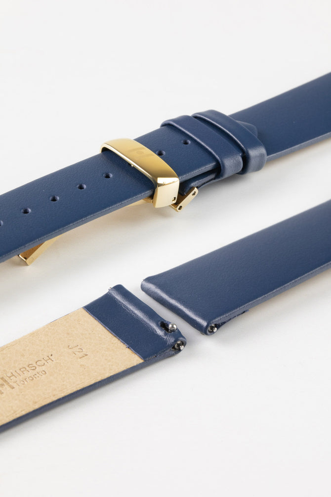 Hirsch TORONTO Quick-Release Fine-Grained Leather Watch Strap in BLUE