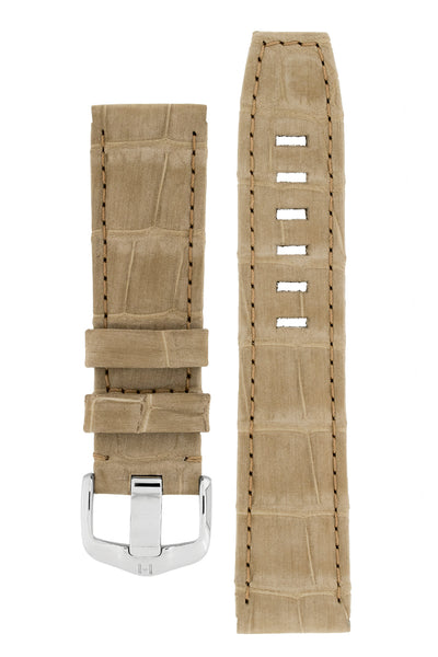 Hirsch Tritone Nubuck Alligator Leather Watch Strap in Beige (with Special Stainless Steel Wide-Tang Hirsch Buckle)