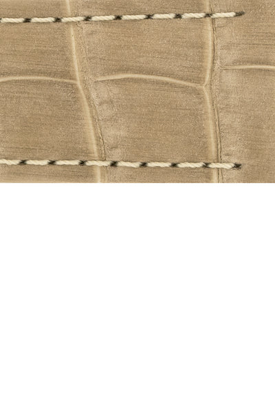 Hirsch Tritone Nubuck Alligator Leather Watch Strap in Beige with White Stitching (Close-Up Texture Detail)