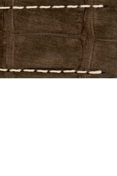 Hirsch Tritone Nubuck Alligator Leather Watch Strap in Brown with White Stitch (Close-Up Texture Detail)