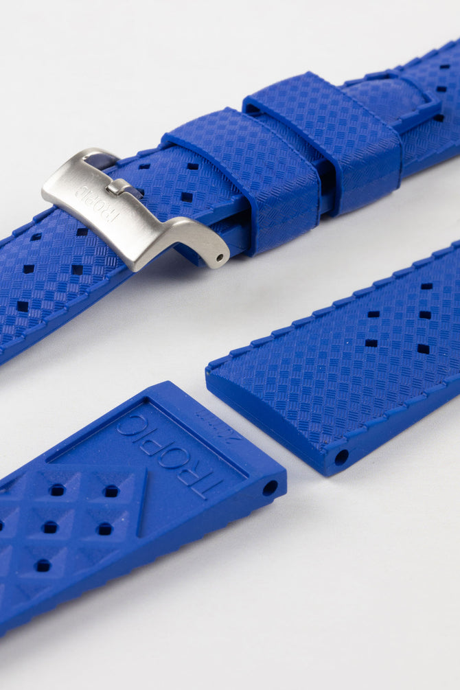 blue tropic watch strap with silver buckle