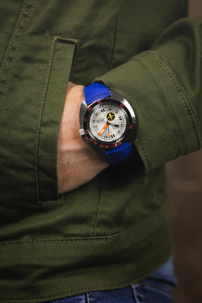 blue tropic watch strap (on wrist)