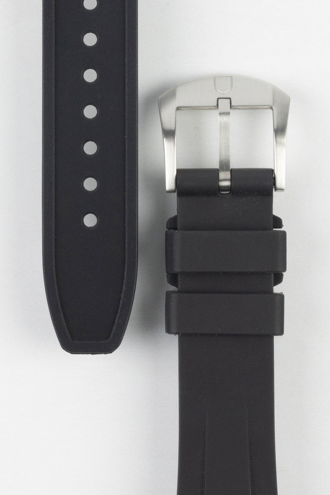 curved end watch strap with silver buckle