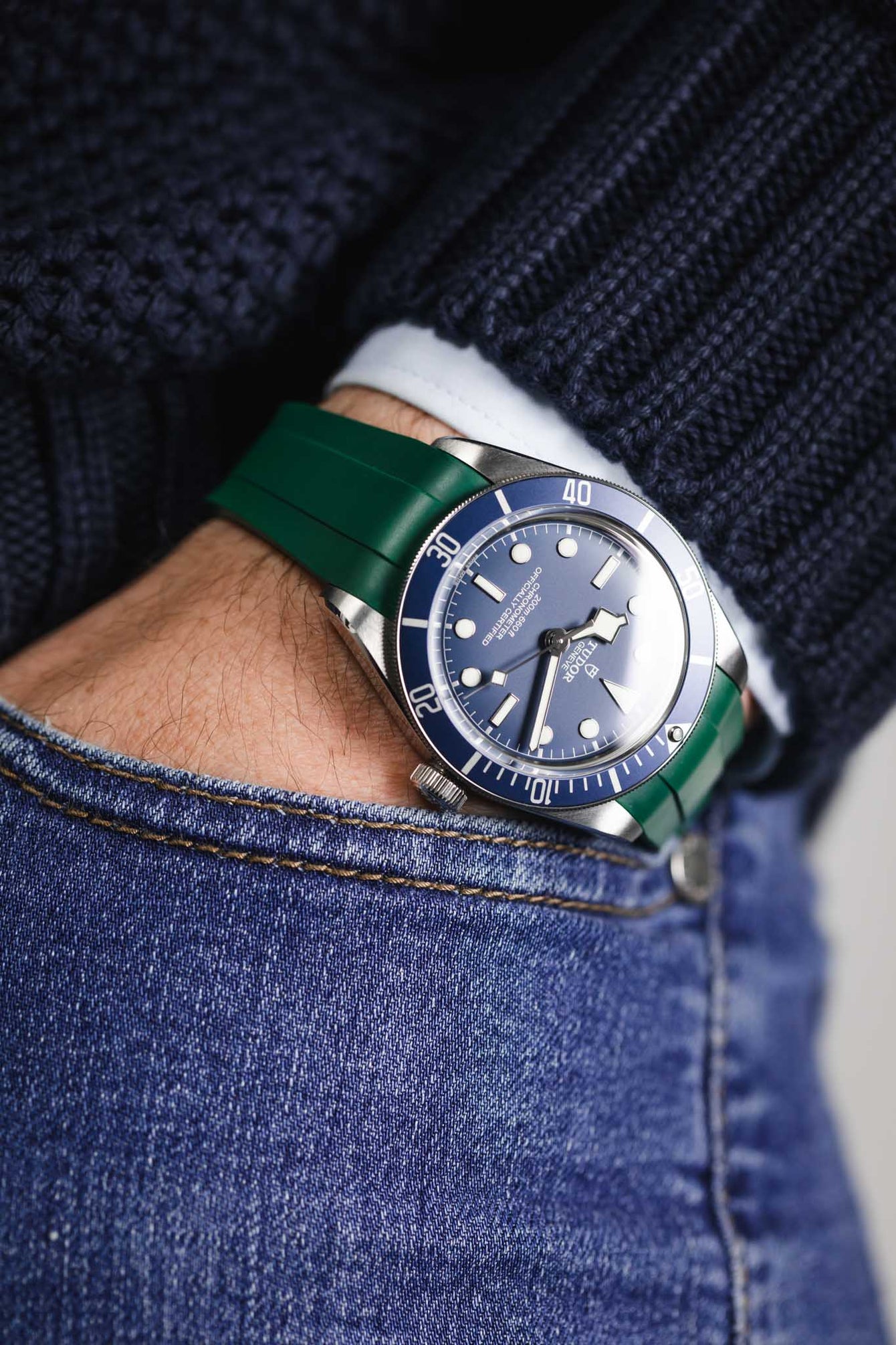 VANGUARD Integrated Rubber Watch Strap for Tudor Black Bay 58 in GREEN