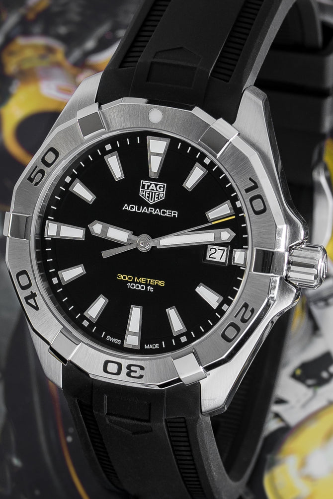 TAG HEUER WBD1110.FT8021 Aquaracer 300m 41mm Quartz Watch - Black Dial with Rubber Strap