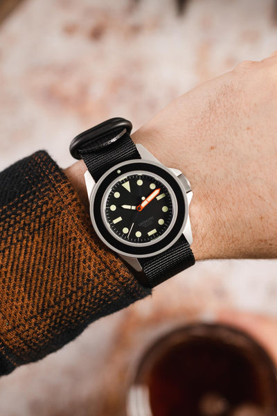 ZULU Nylon Watch Strap with 3 PVD Rings in BLACK