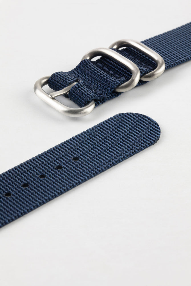 ZULU Nylon Watch Strap with 3 Steel Rings in DARK BLUE