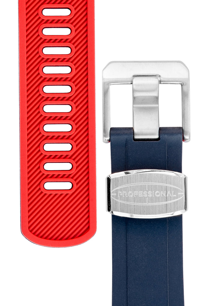 Crafter Blue Rubber Watch Strap for Seiko SKX Series in Navy Blue & Red with Rubber & Steel Keepers (Tapers & Buckle)