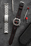 Sinn U1 H-Link Diver's watch matte black dial fitted with Di-Modell Chronissimo leather watch strap in black with red stitching and embossed stainless steel buckle