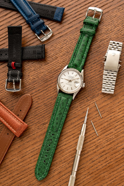 Rolex Oyster Perpetual Datejust white dial fitted with Di-modell polo sherpa watch strap in green